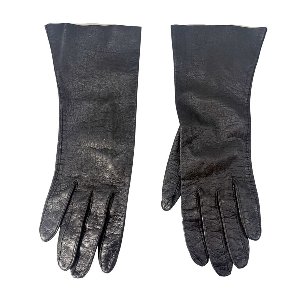 vintage Fownes black leather Fashion Dress Gloves womens 7 small medium washable - Picture 3 of 5